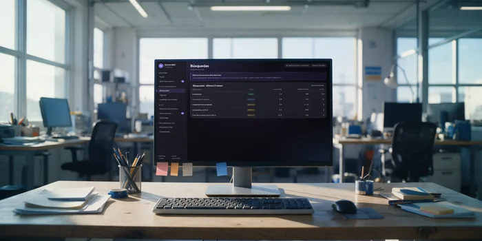 Monitor con la tabla de búsquedas del panel: marca, producto y genérica, cada tipo con su color
