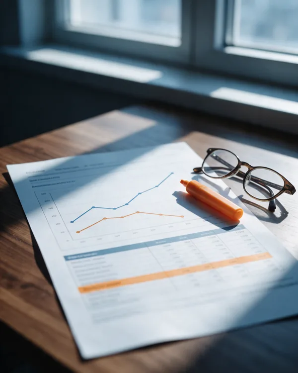 Informe impreso de Search Console con la gráfica de apariciones y clics, una fila marcada con rotulador