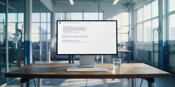 Monitor con una página de resultados de búsqueda y el resumen de IA arriba del todo