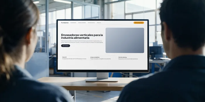 Dos compañeros de espaldas miran en un monitor la web recién estrenada