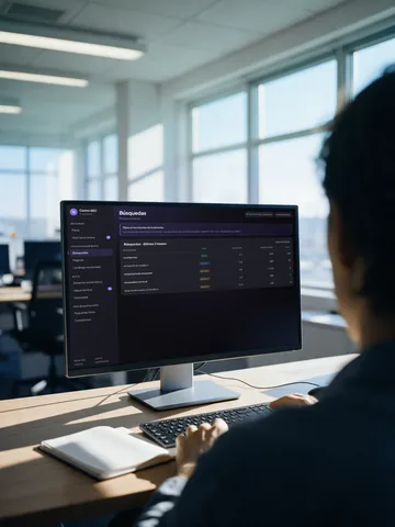 Videollamada de la auditoría con el panel Centro SEO en pantalla, vista «Búsquedas»